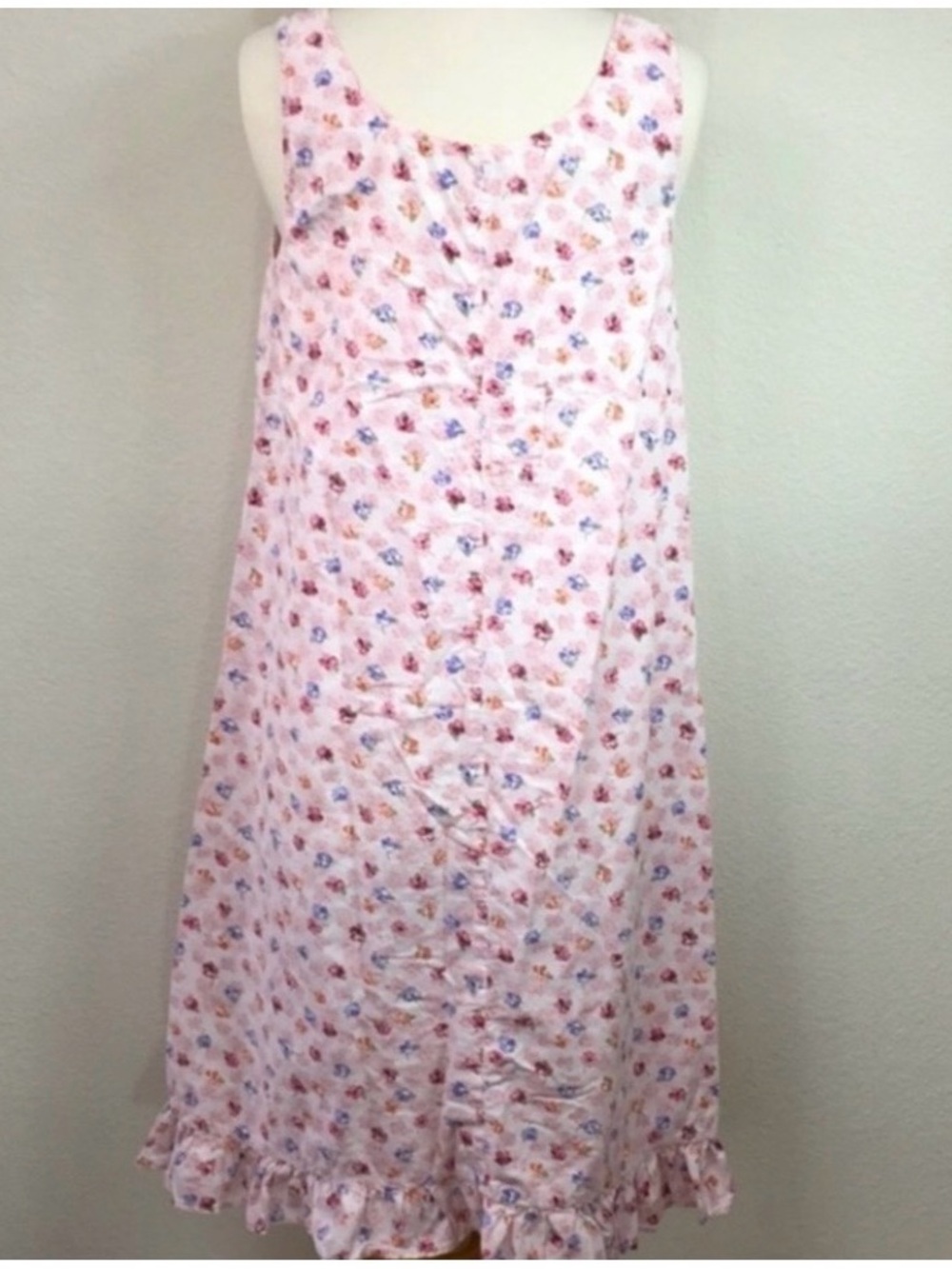Vintage Women's Light Pink Floral Sleeveless Midi Dress Size Large Cottagecore - Picture 2 of 7